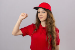 Woman wearing laser cap for hair growth after hair treatment with lush hair